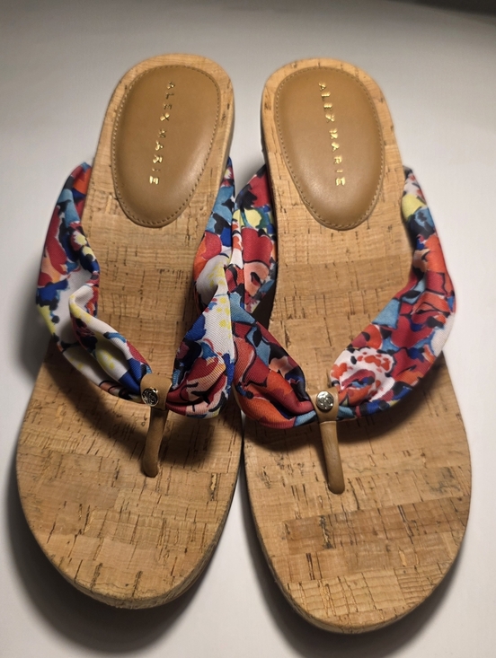 Alex Marie Shoes - Alex Marie Benita Cork Wedge Floral Thong Sandals Flip Flop Colorful Shoes 10